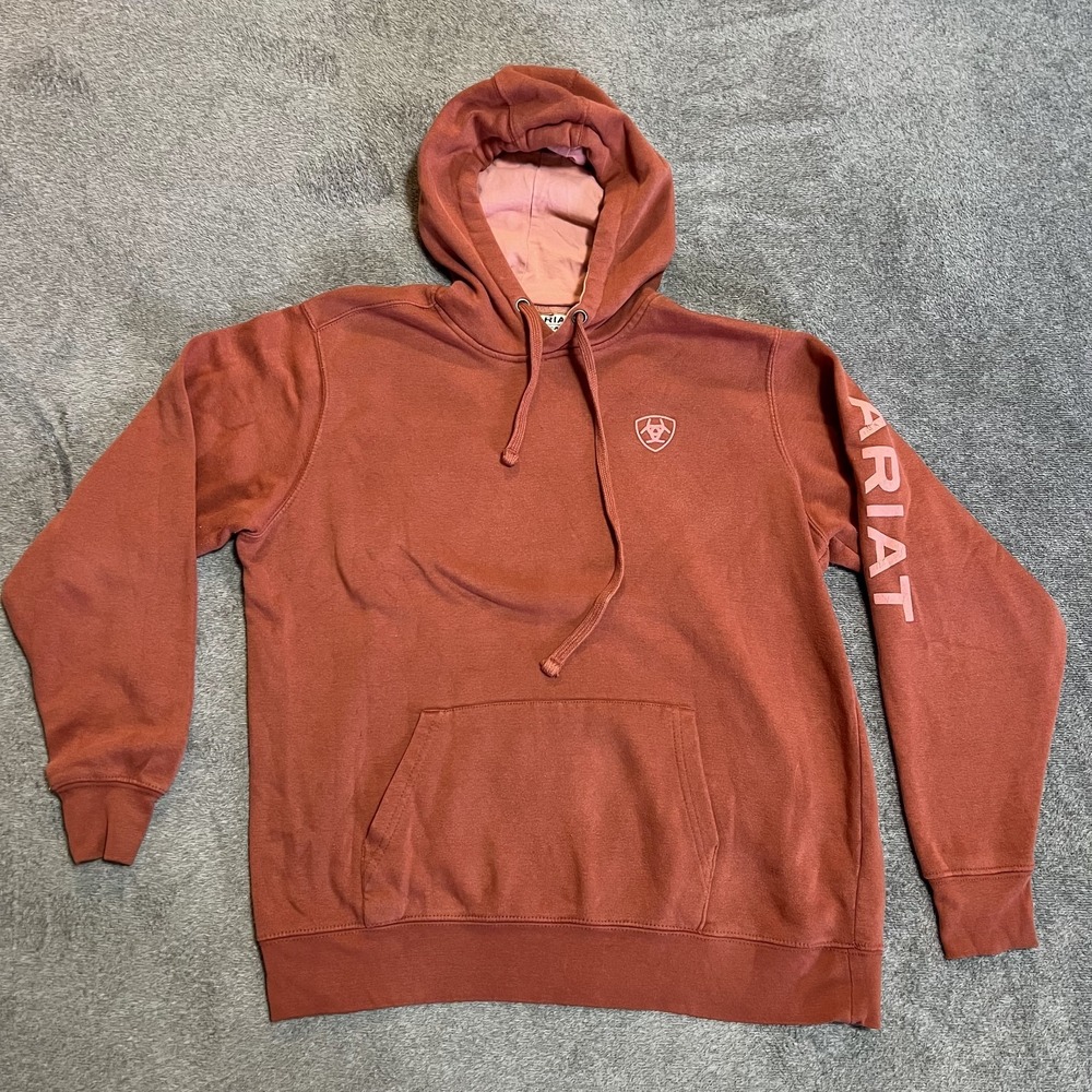 Ariat REAL Logo Hoodie Womens Large Coral & Pink Sweatshirt Western